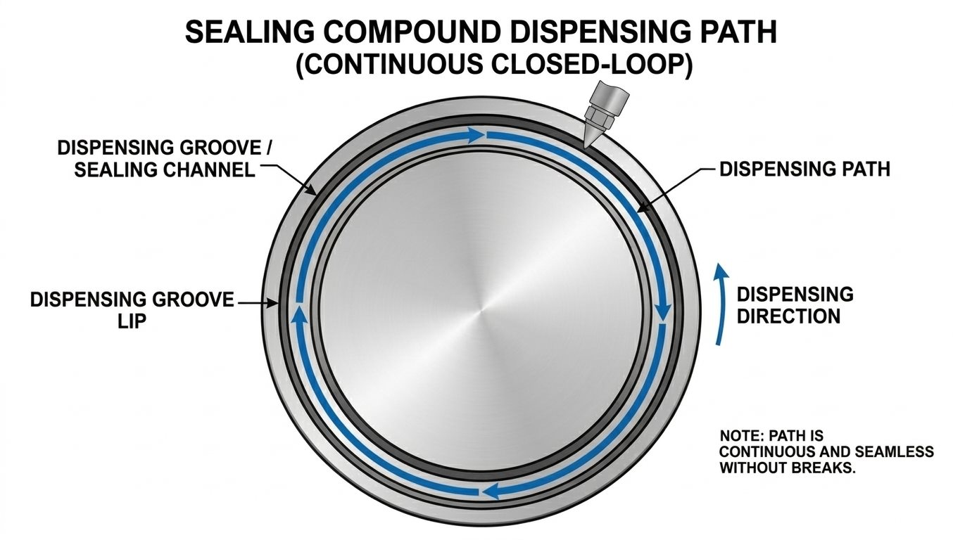 Sealing compound dispensing path diagram